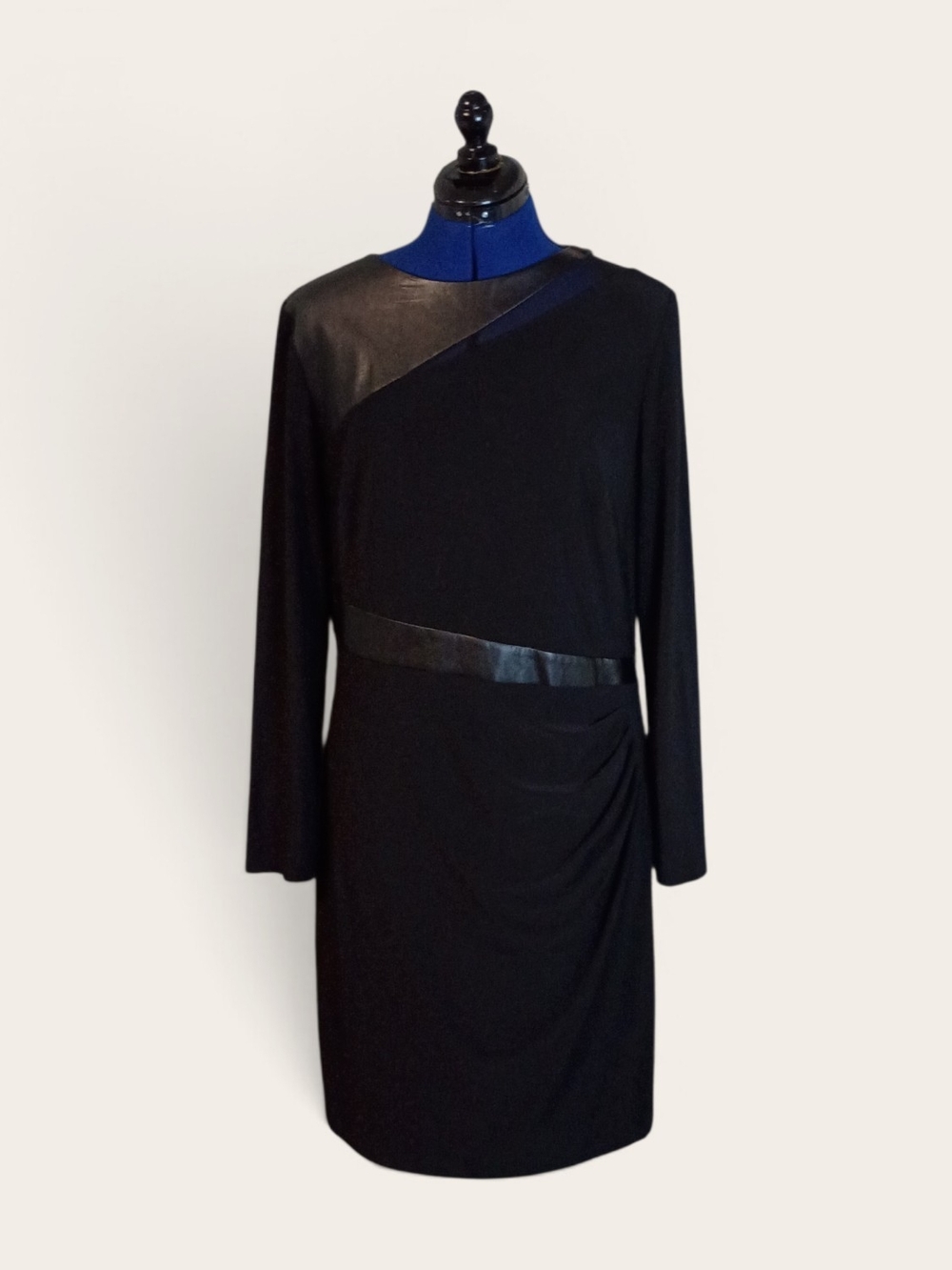 Ralph Lauren Black Long-Sleeve Dress with Faux-Leather Trim